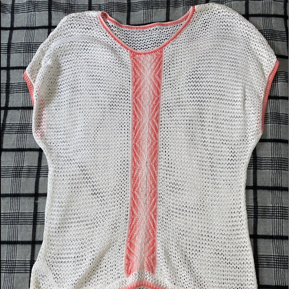 white & orange mesh top
